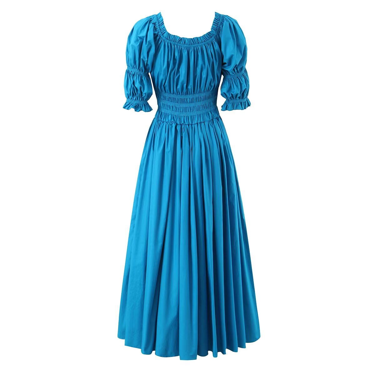 Winter French round Neck Puff Sleeve Chest Lace up Waist Trimming Short Sleeved Stretch Dress Large Swing