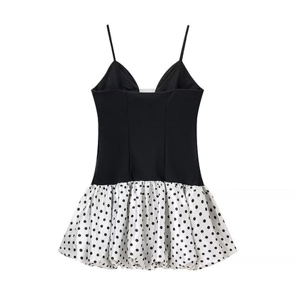 Women Clothing Sexy Polka Dot Stitching Strap Short Dress