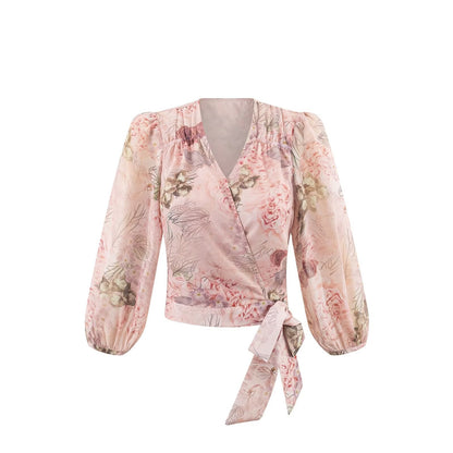 Winter Sexy Cross V Shaped Lace up Waist Controlled Vacation Casual Printed Shirt