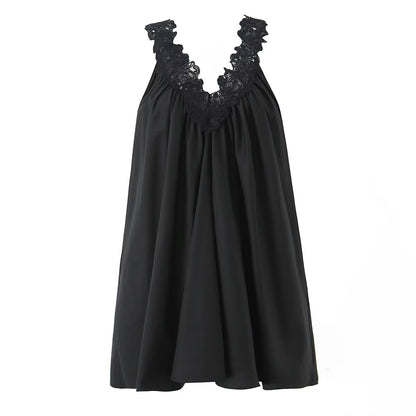 Sexy V neck Sleeveless Lace Stitching Ruffle Design Dress