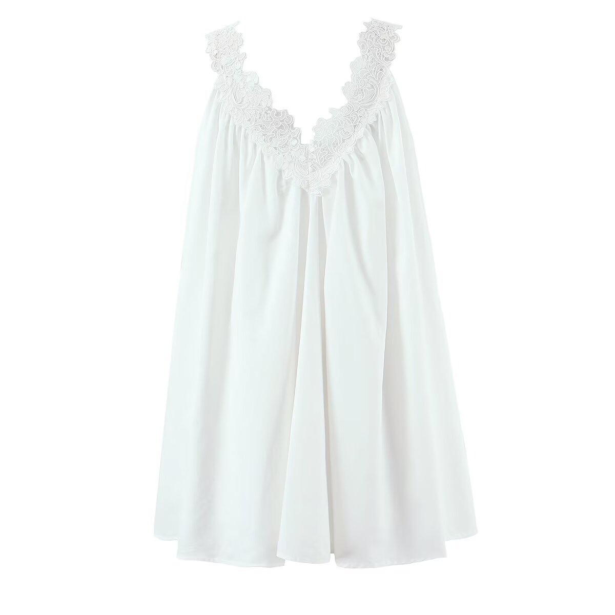Sexy V neck Sleeveless Lace Stitching Ruffle Design Dress