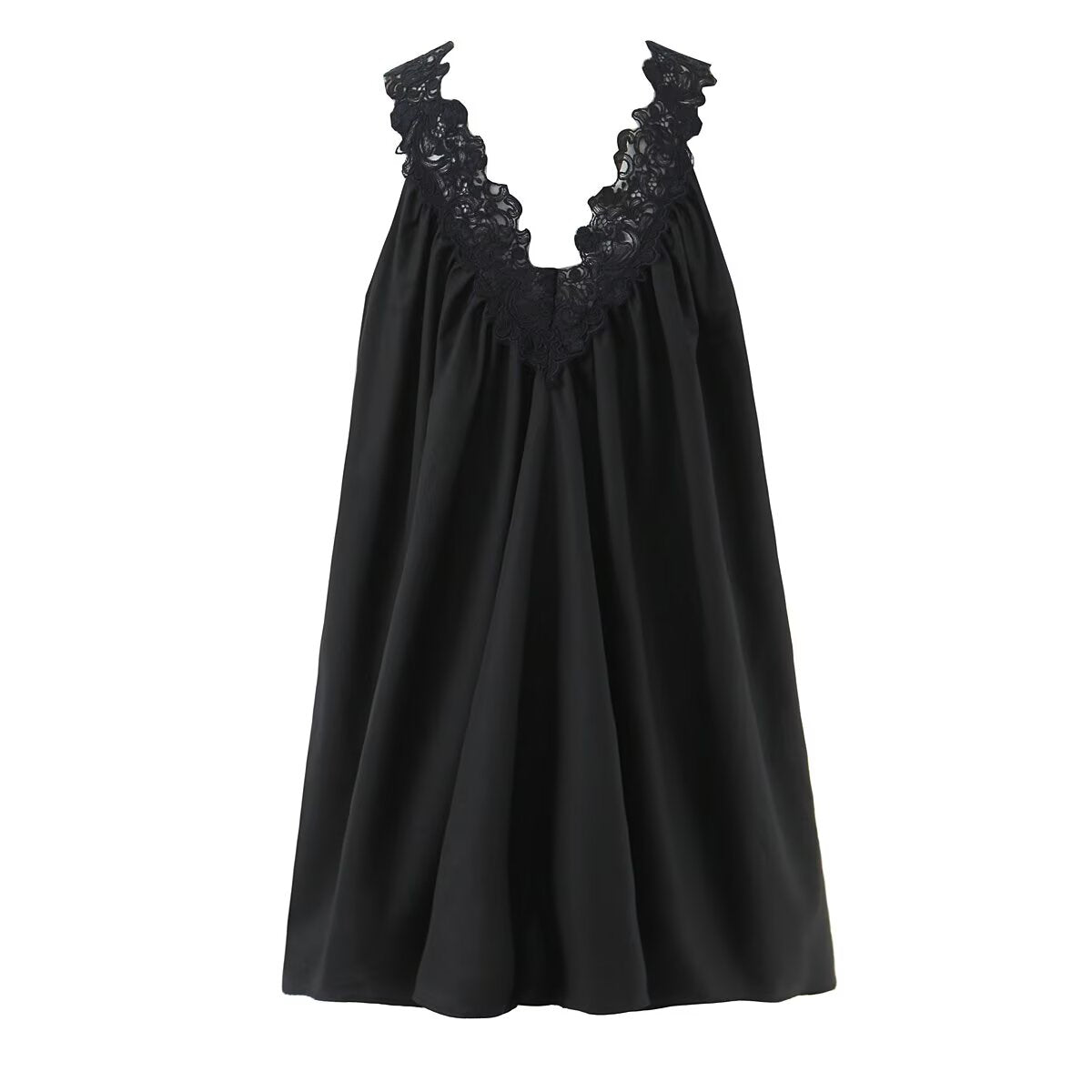 Sexy V neck Sleeveless Lace Stitching Ruffle Design Dress