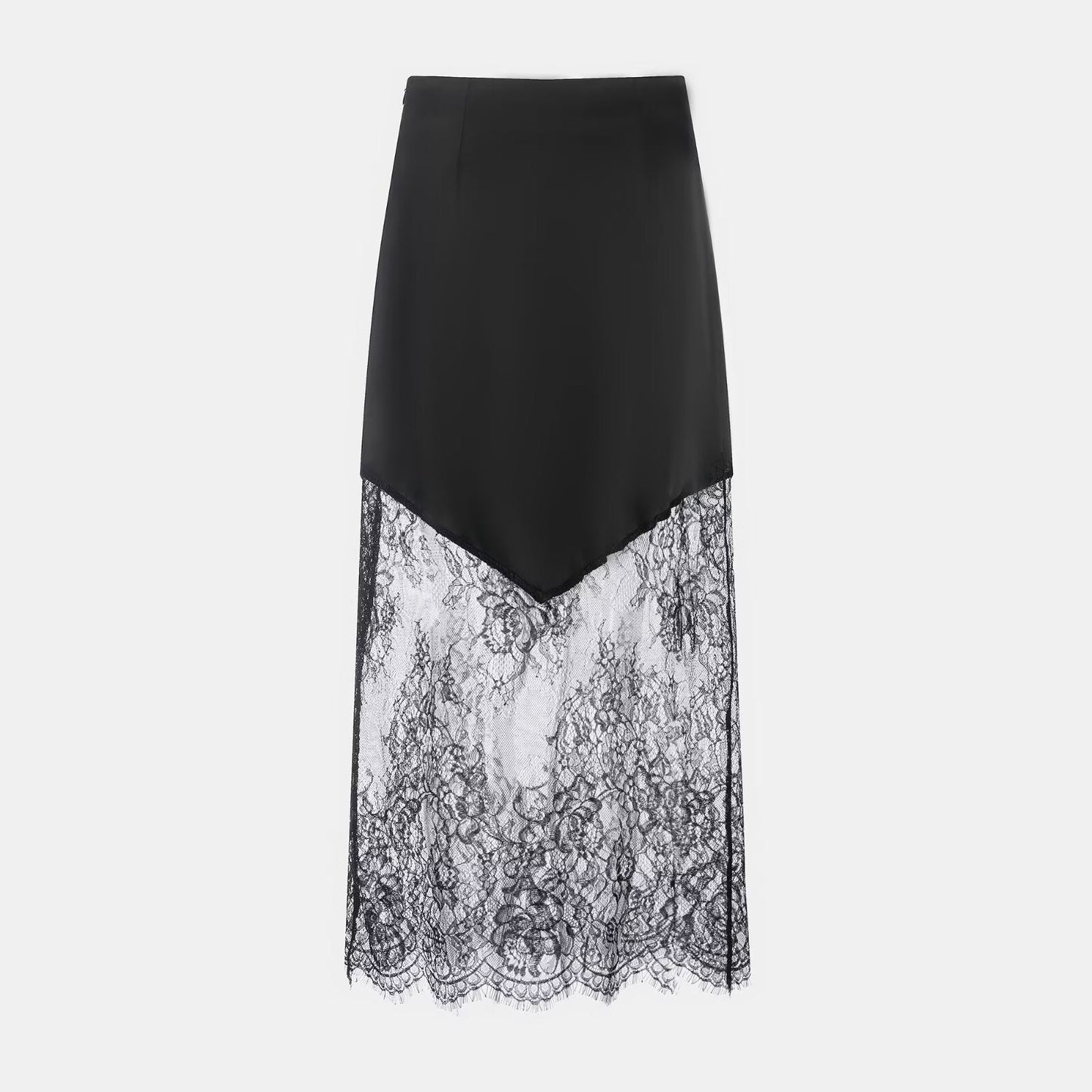 Women Clothing Winter Sexy See through Lace Stitching High Waist Skirt Long Skirt