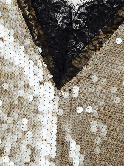 Women Clothing Top Beads Decoration Lace Dress