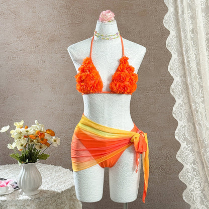 Three Dimensional Independent Floral More Exquisite Swimsuit Women High Waist Sexy Triangle Halter Bikini