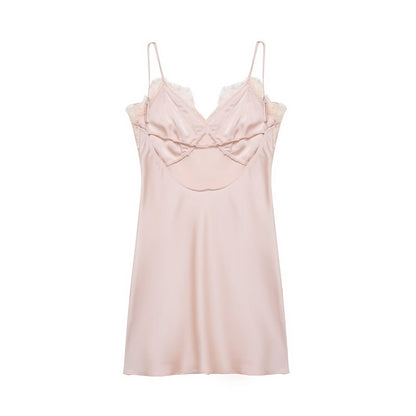 Early Spring Women Clothing Elegant Fashionable Slimming Silk Satin Lace Stitching Cami Dress