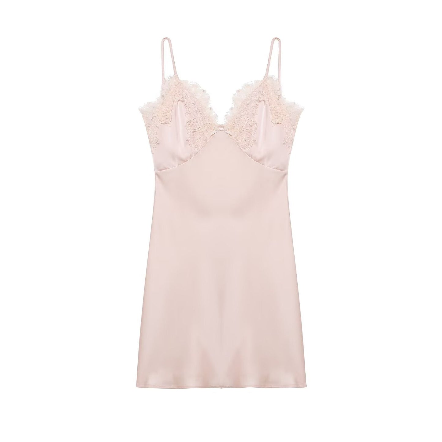 Early Spring Women Clothing Elegant Fashionable Slimming Silk Satin Lace Stitching Cami Dress