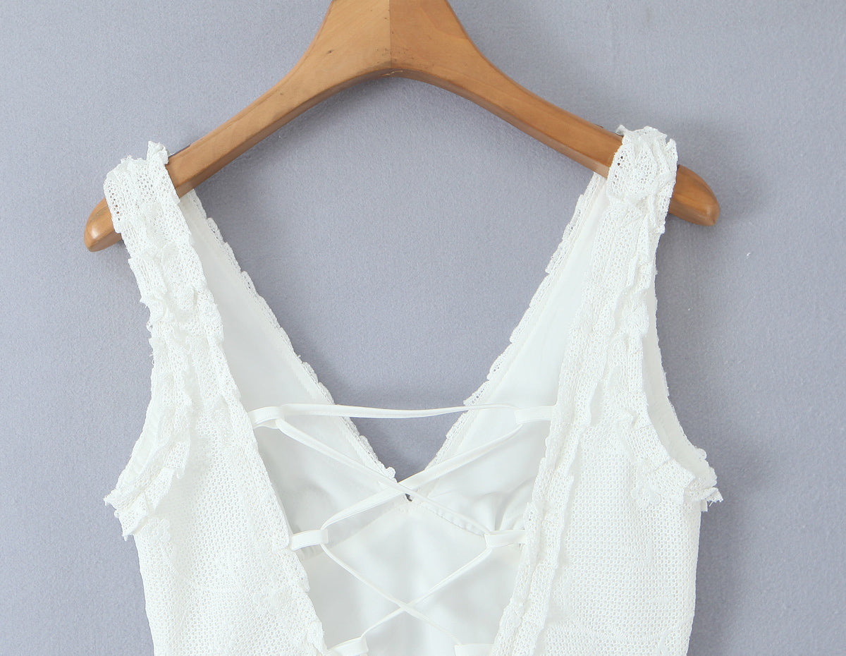 Women Clothing Mesh Embroidered Vest Dress