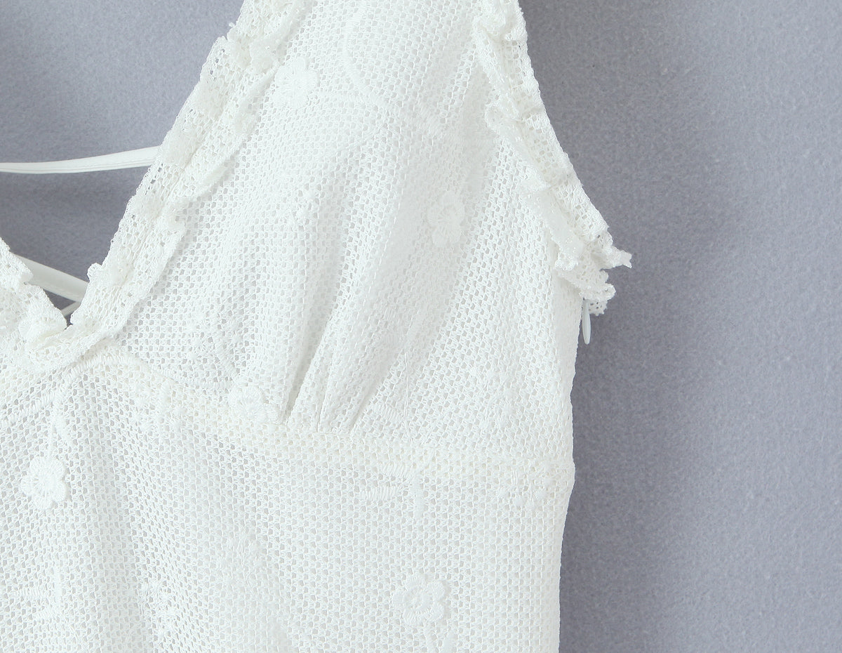 Women Clothing Mesh Embroidered Vest Dress