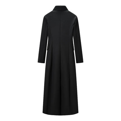 Women Solid Color Slim One Button Long Long Sleeve Collared Coat