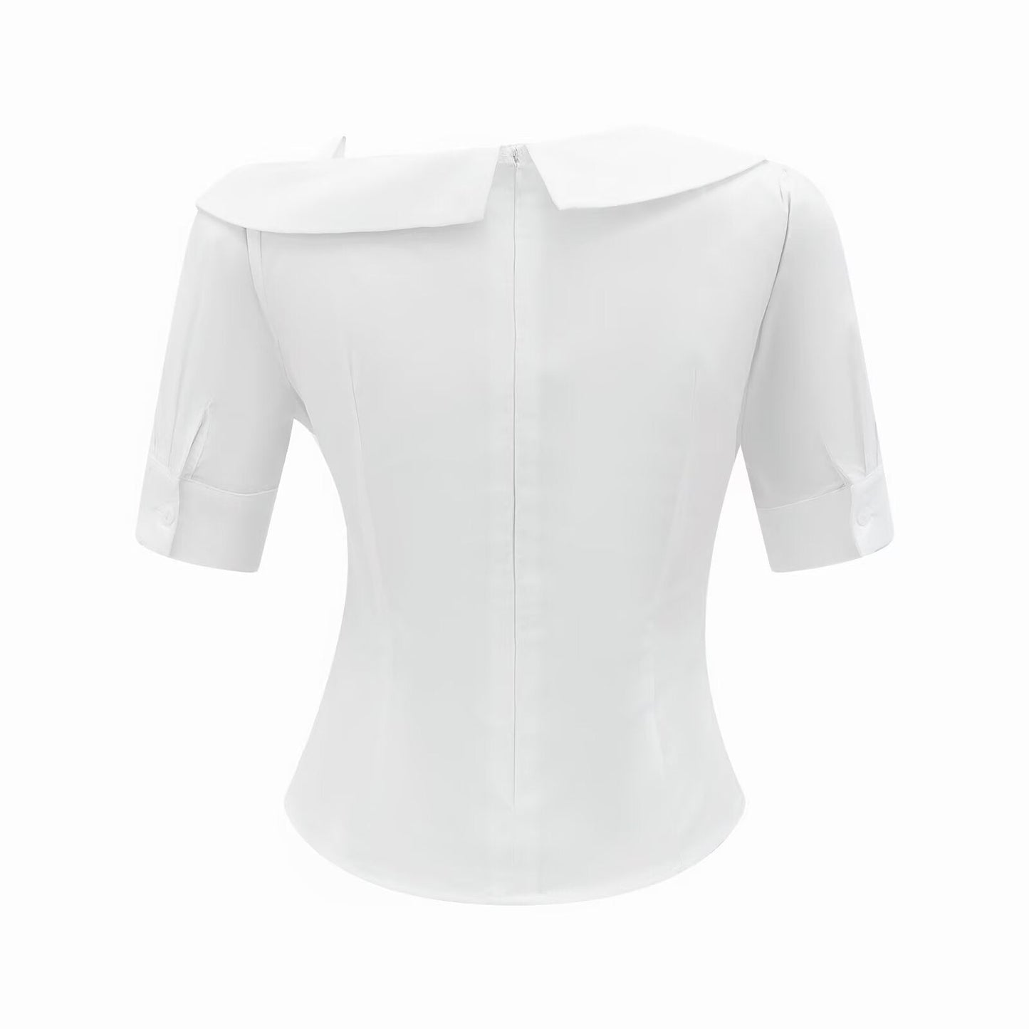Pleated Design Summer White Short Sleeve Shirt Slim Fit Slim Fit Top