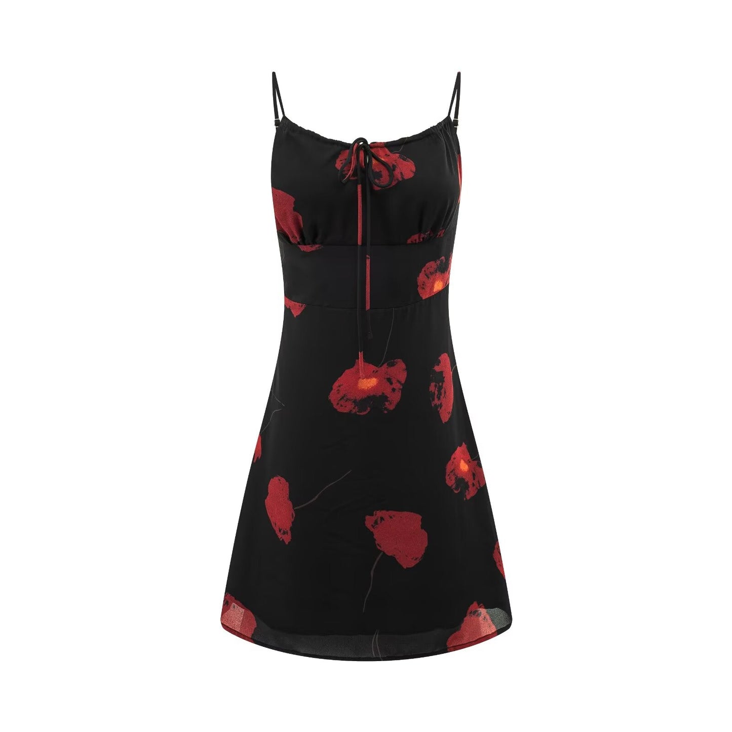 Summer Romantic Atmosphere Vacation Short Printed Waist Controlled Slimming Cami Dress
