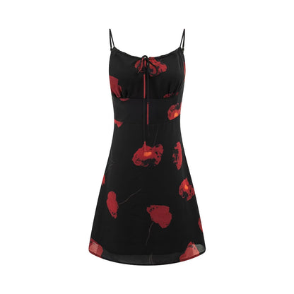 Summer Romantic Atmosphere Vacation Short Printed Waist Controlled Slimming Cami Dress