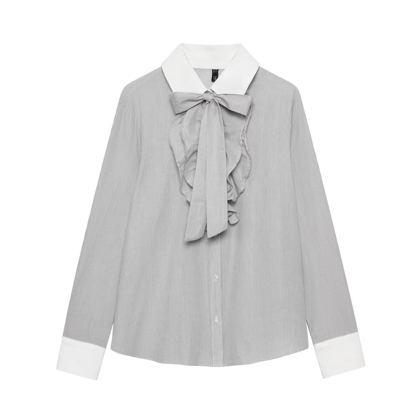 Women Clothing Western Bow Decoration Striped Stitching Shirt