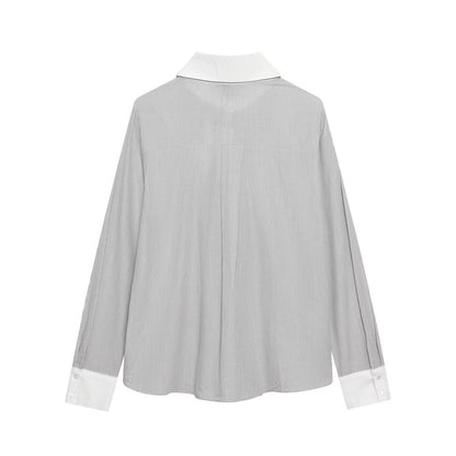 Women Clothing Western Bow Decoration Striped Stitching Shirt