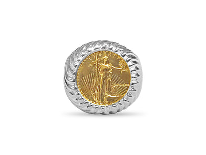 Fancy Solid White/Yellow/Rose Gold Handmade Coin Ring , 1/10oz Coin ,