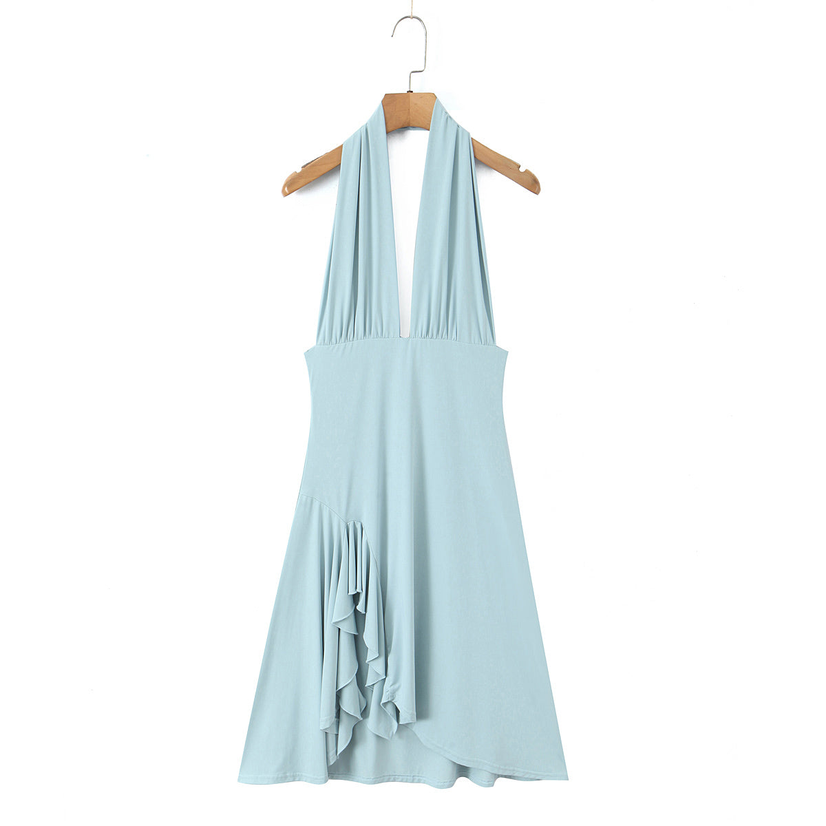 Women Summer Hem Irregular Asymmetric Backless Hanging Collar Dress