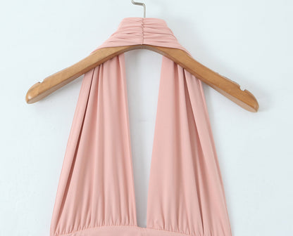 Women Summer Hem Irregular Asymmetric Backless Hanging Collar Dress