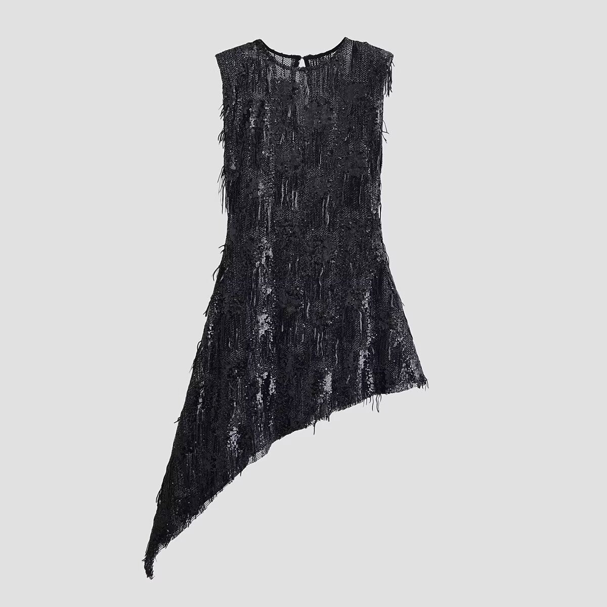 Women Clothing Spring Sequin Asymmetric Sleeveless Slim Dress