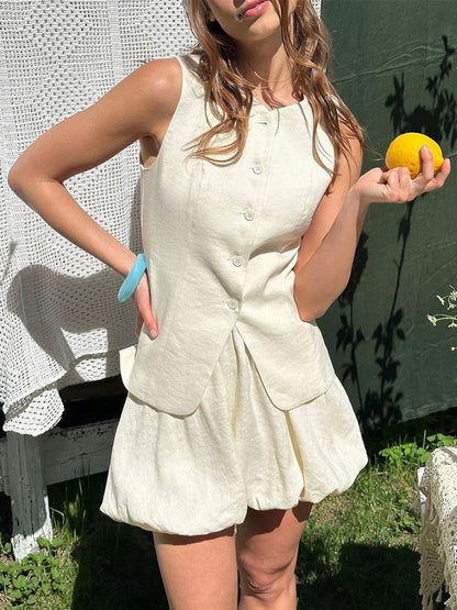 Vest Skirt Summer Sweet Vest Bud Skirt Two Piece Sets