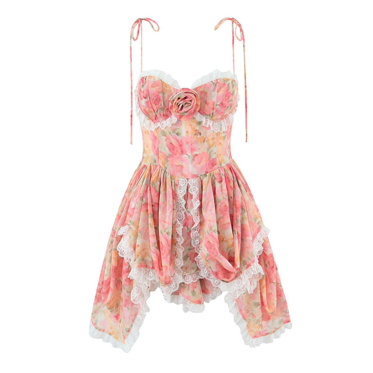 Sexy Irregular Asymmetric Floral Floral Cami Dress Women French Maiden Sexy Tube Top Cami Dress