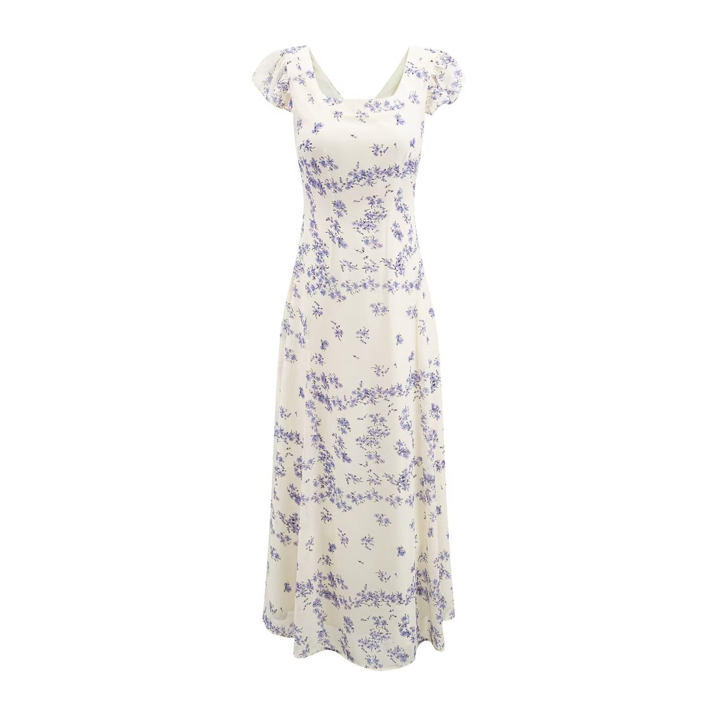 Summer Romantic Atmosphere Super Beautiful Purple Floral Elegant Slim Dress