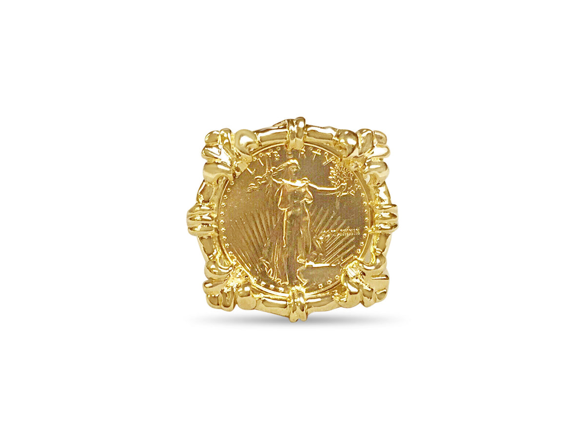 Fancy Solid White/Yellow/Rose Gold Handmade Coin Ring , 1/10oz Coin ,