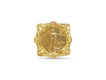 Fancy Solid White/Yellow/Rose Gold Handmade Coin Ring , 1/10oz Coin ,