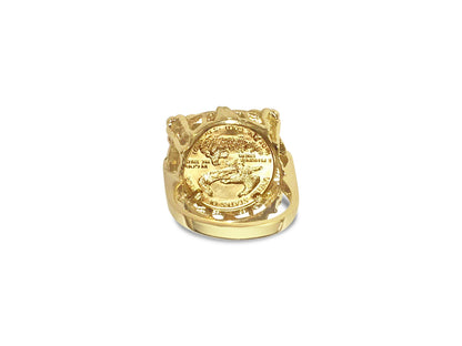 Fancy Solid White/Yellow/Rose Gold Handmade Coin Ring , 1/10oz Coin ,