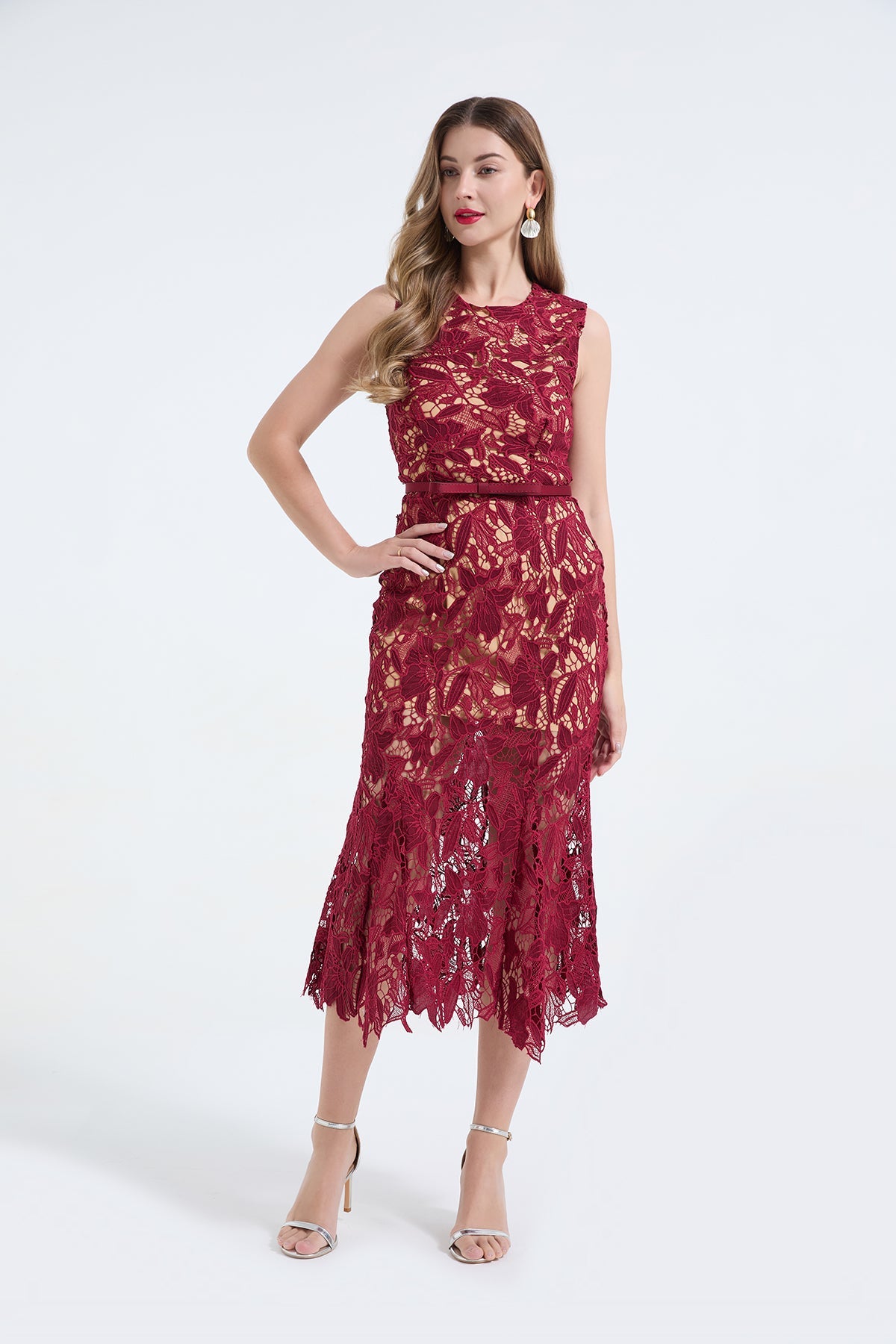 Heavy Industry Three Dimensional Water Soluble Lace Hollow Out Sleeveless Waist Fish Tail Dress Slim Fit High Waist Dress