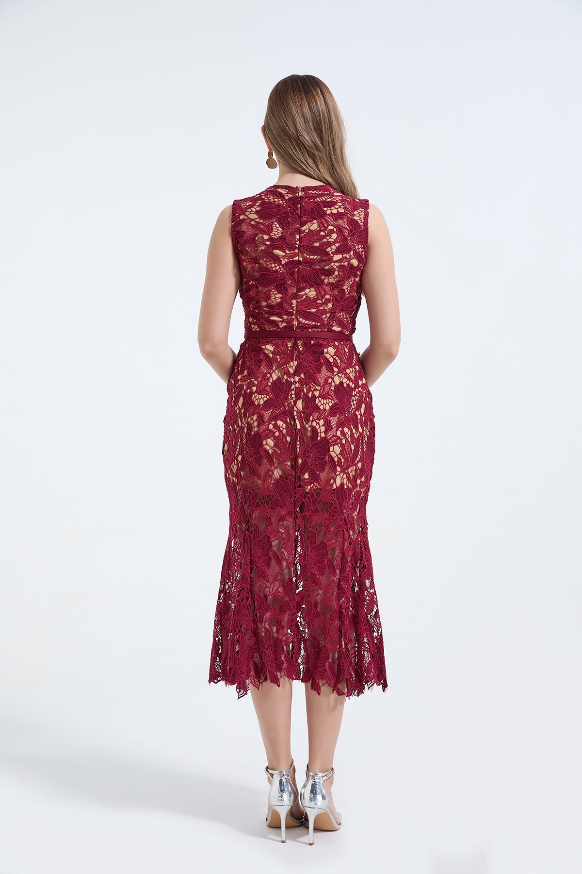 Heavy Industry Three Dimensional Water Soluble Lace Hollow Out Sleeveless Waist Fish Tail Dress Slim Fit High Waist Dress