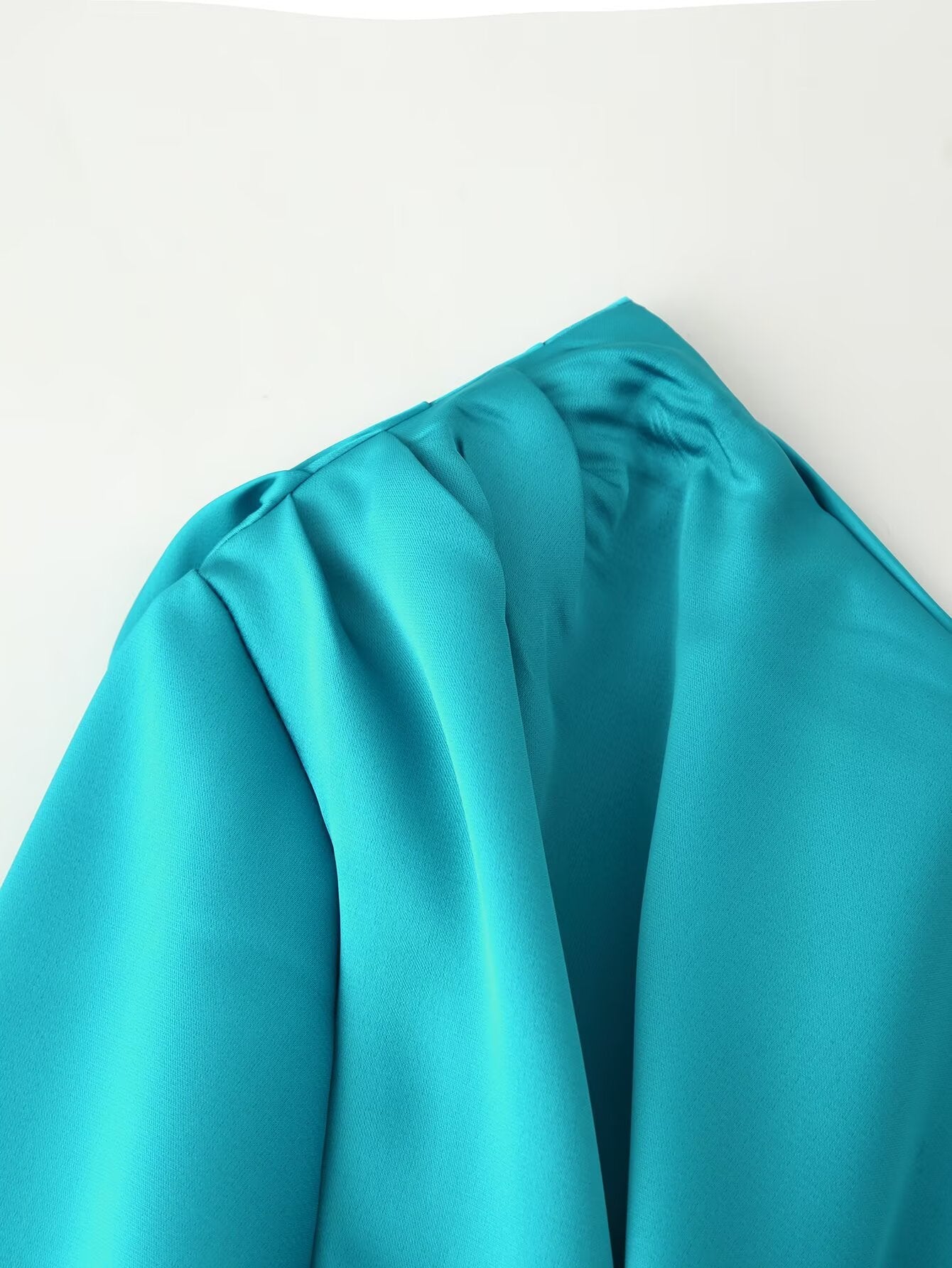 Women Clothing Spring Sexy Satin Pleated Ruffled Shoulder One Sleeve Slim Dress