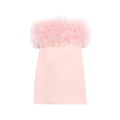 Women Clothing Summer Graceful Fashionable Slim Fit Fluffy Silk Net Short Dress