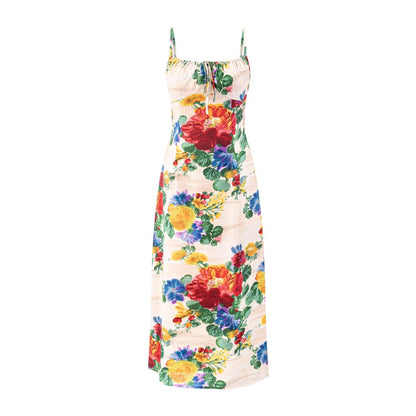 Spring Spaghetti Strap Floral Print Backless Big Floral Sexy Sleeveless Dress Women Short Dresses