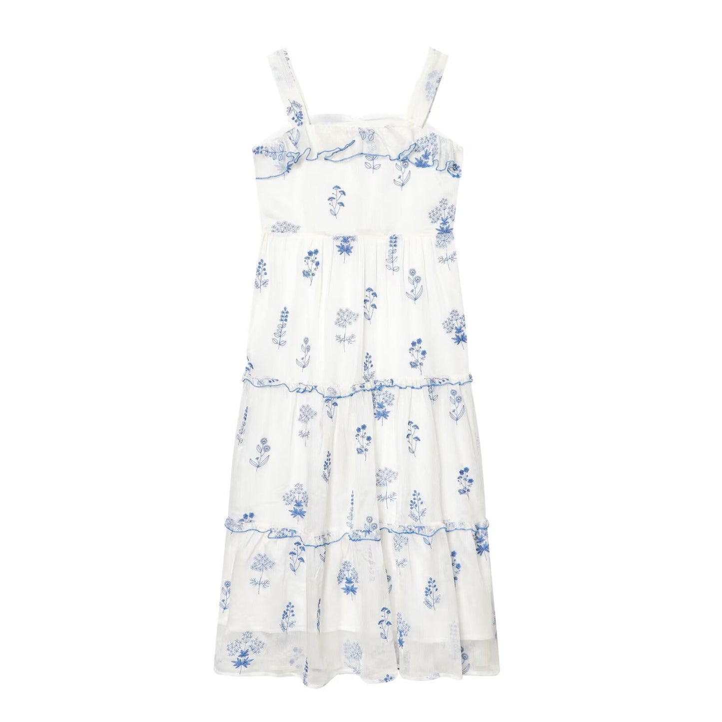 Gentle Sweet Lotus Leaf Lace up Embroidered off the Shoulder Slip Dress Dress Summer Slim Youthful Holiday Midi Dress