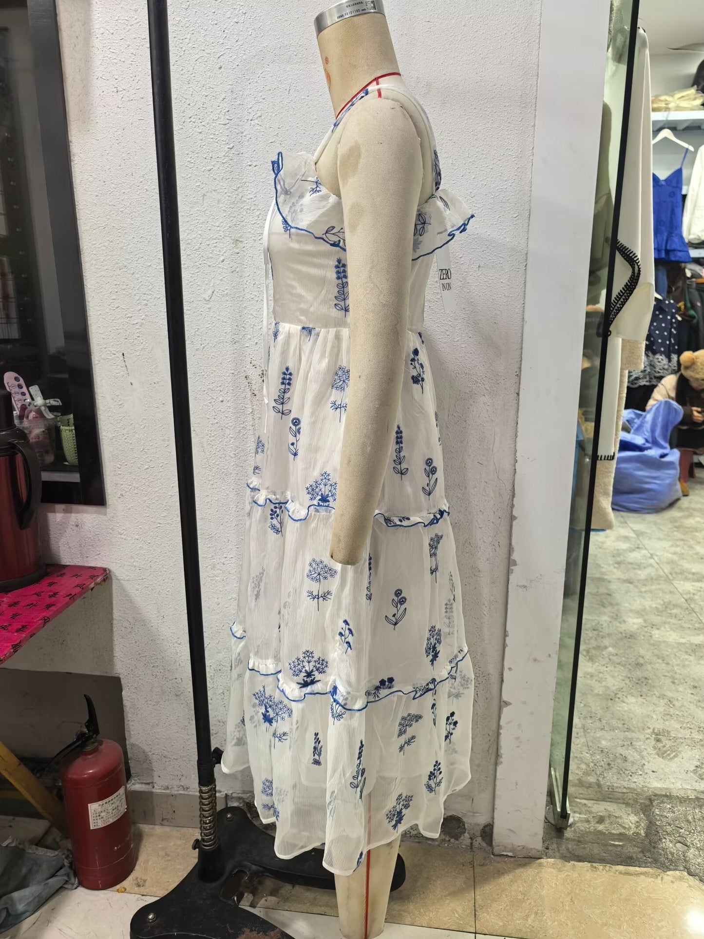 Gentle Sweet Lotus Leaf Lace up Embroidered off the Shoulder Slip Dress Dress Summer Slim Youthful Holiday Midi Dress