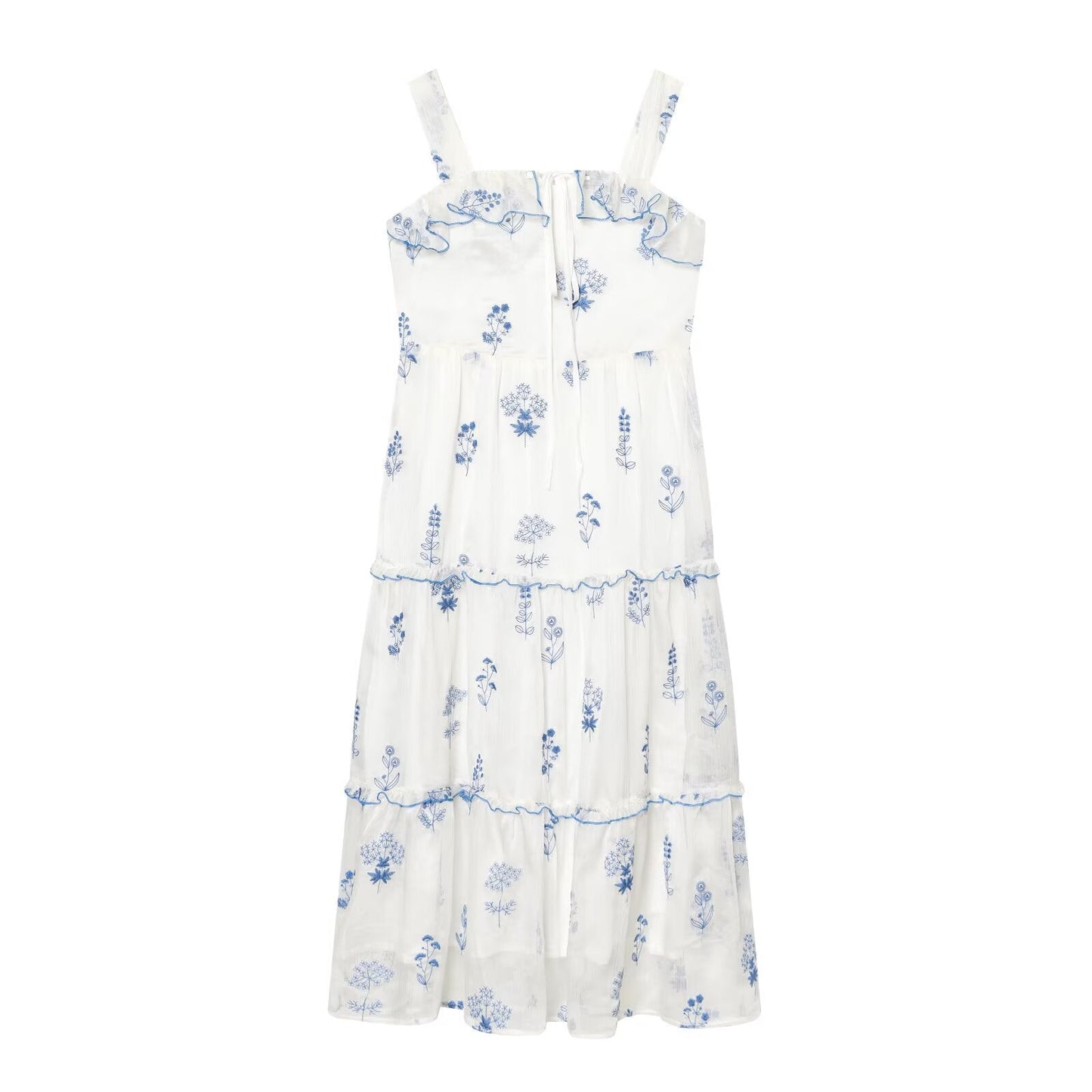 Gentle Sweet Lotus Leaf Lace up Embroidered off the Shoulder Slip Dress Dress Summer Slim Youthful Holiday Midi Dress