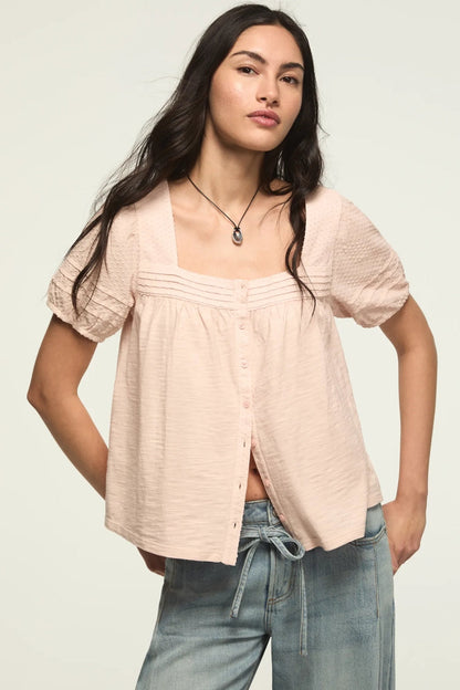 [147172-680] WOMENS LUCKY BRAND SHORT SLEEVE SQUARE NECK TOP - SEPIA ROSE