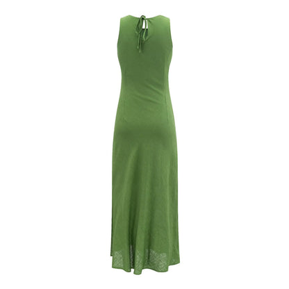 Green Vest Dress Summer Waist Controlled Slim Fit Slimming Split Vacation Dress