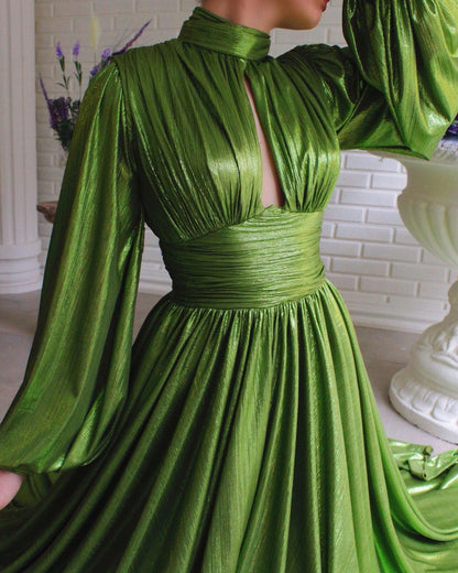 Spring Summer Popular Color Tight Waist Halter Large Swing Sexy Avocado Green Dress Maxi Dress for Women