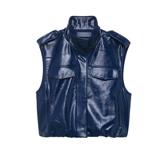 Women Clothing Casual Two Piece Sets Leather Vest Mini Skirt