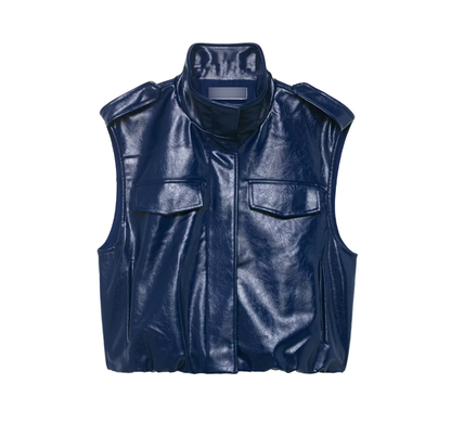 Women Clothing Casual Two Piece Sets Leather Vest Mini Skirt