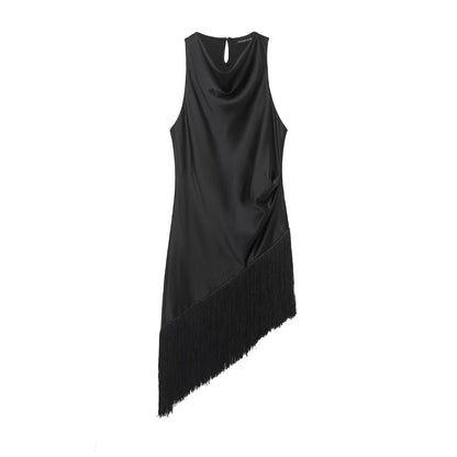 Women Clothing Summer All Matching Sleeveless Irregular Asymmetric Tassel Top