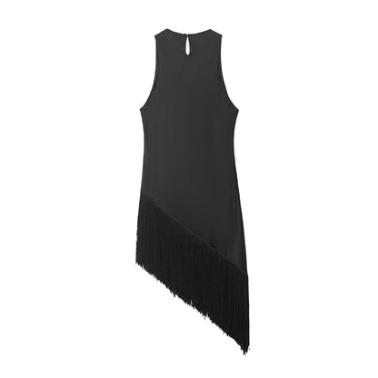 Women Clothing Summer All Matching Sleeveless Irregular Asymmetric Tassel Top