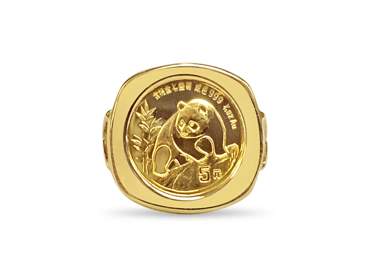 Fancy Solid White/Yellow/Rose Gold Handmade Coin Ring , Chinese Panda Bear Coin ,