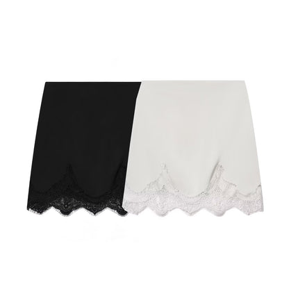 Women Clothing Fashionable Casual High Waist Sexy Lace Stitching Hip Short Skirt