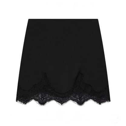 Women Clothing Fashionable Casual High Waist Sexy Lace Stitching Hip Short Skirt