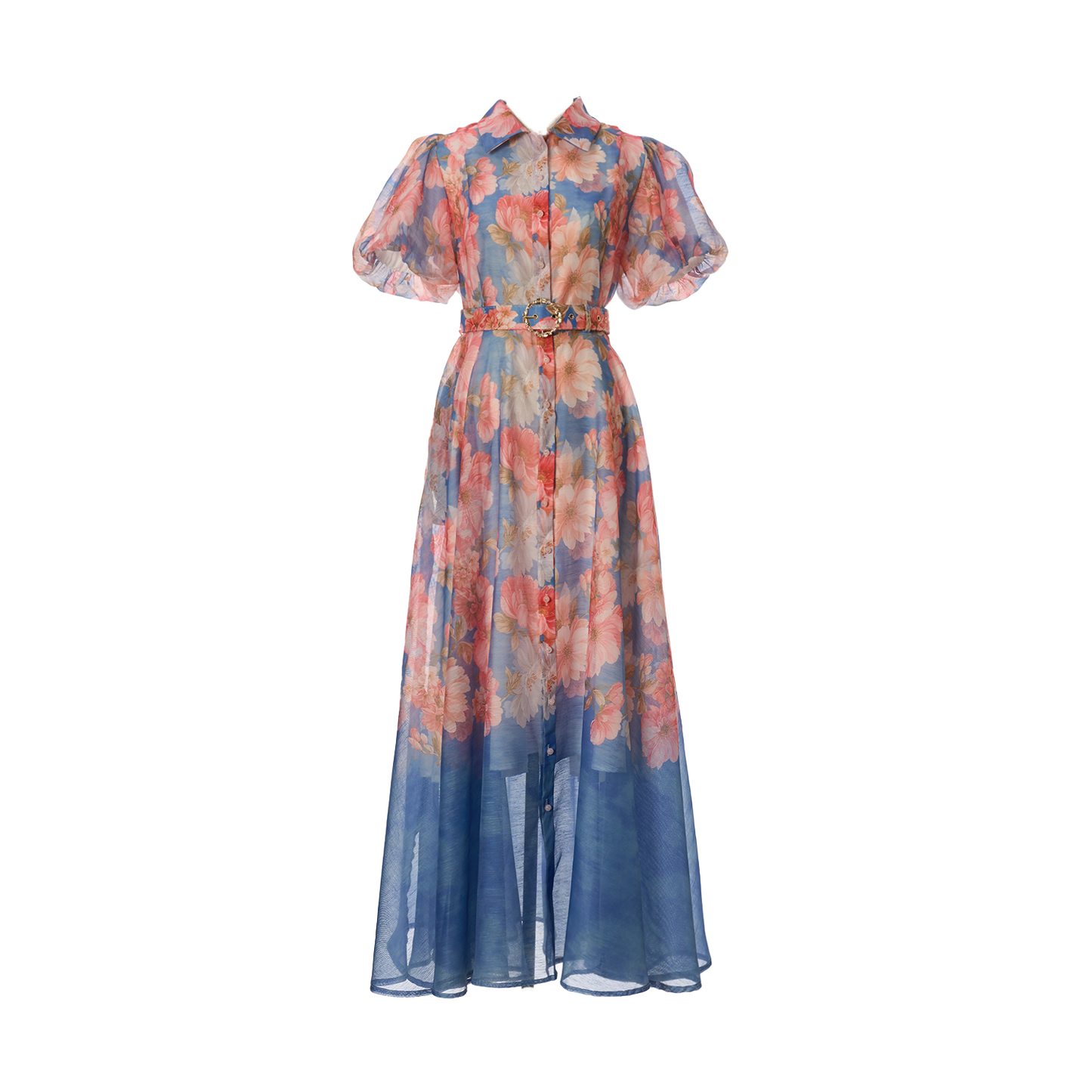 Women Summer Floral Short Sleeved Waist Long Dress