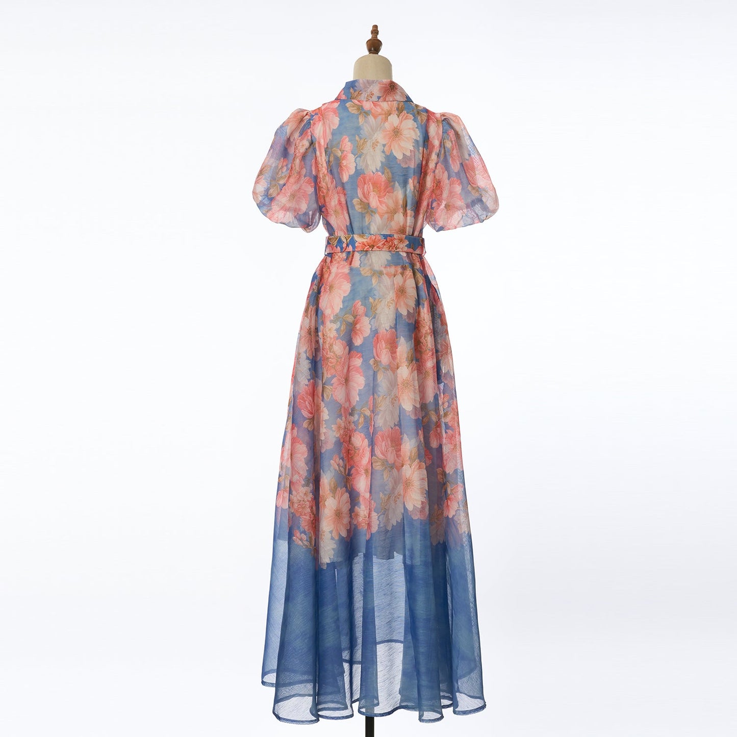Women Summer Floral Short Sleeved Waist Long Dress