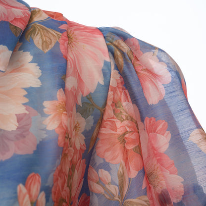 Women Summer Floral Short Sleeved Waist Long Dress